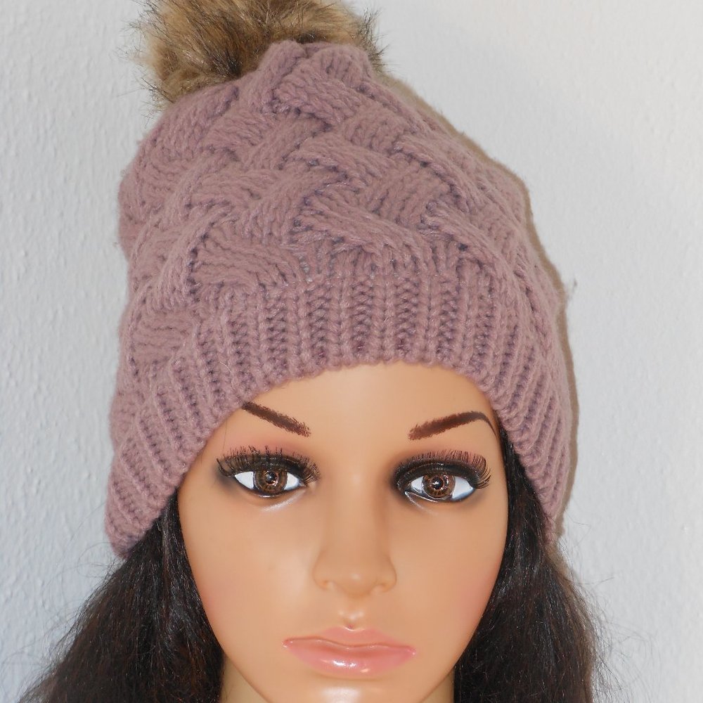 Nucollections Mauve Color Beanie Pom Hat One Size - image 4